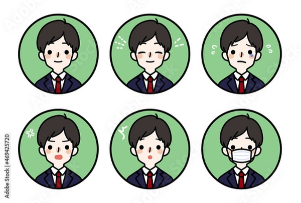 Fototapeta 人物アイコン_男子高生表情セット