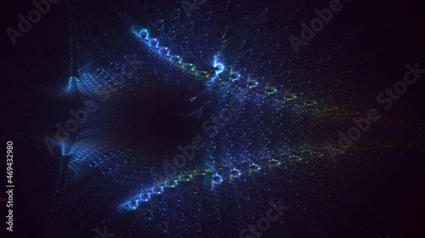 Fototapeta 3D rendering abstract blue fractal light background