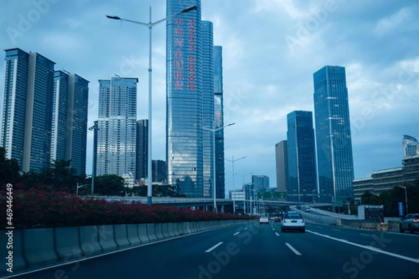 Obraz Shenzhen,China - Circa November 2021: Driving car on street in Shenzhen city, China