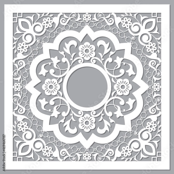 Fototapeta Moroccan retro carved frame or border design, vector arabic pattern with flowers, leaves and swirls
