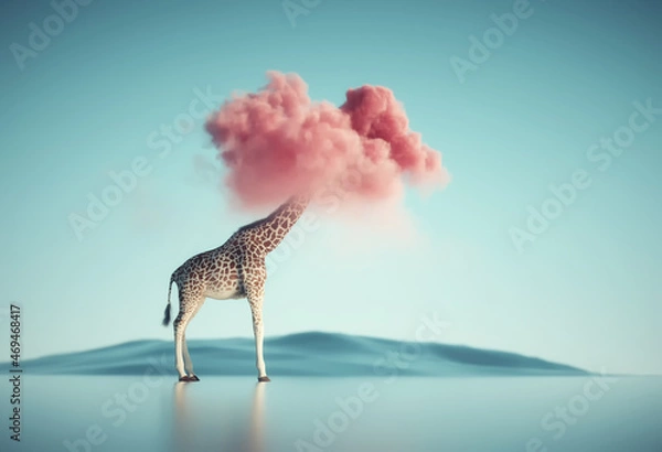Obraz Giraffe with a pink cloud around.