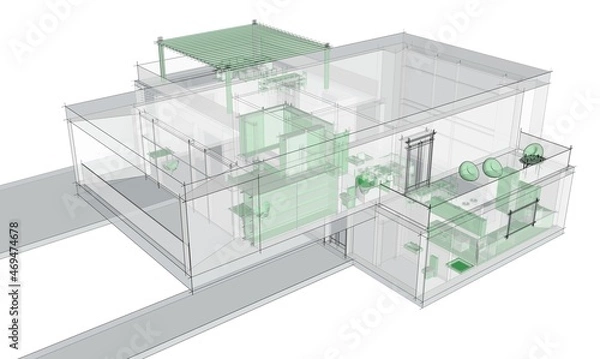 Fototapeta house architectural drawing 3d illustration