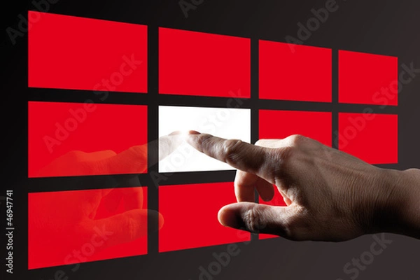 Fototapeta Finger Touching  Red Digital Touch Screen