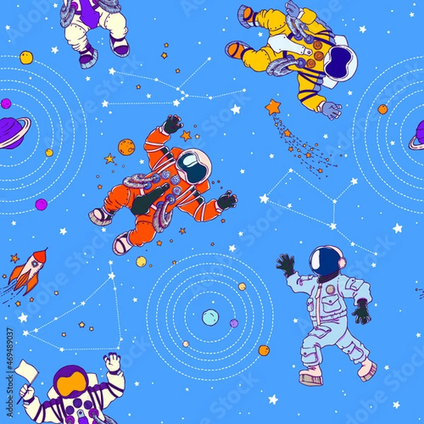 Fototapeta Pattern with astronaut in space
