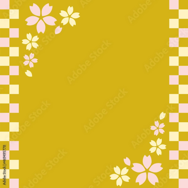 Fototapeta 桜の正方形フレーム ／バナー／背景（ベージュ）