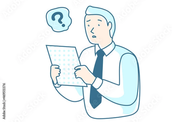 Fototapeta 書類を見ているがよくわからないビジネスマン　シンプルな線画