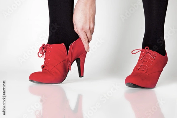 Obraz rote Pumps,Füße, Strumpfhose, Beine