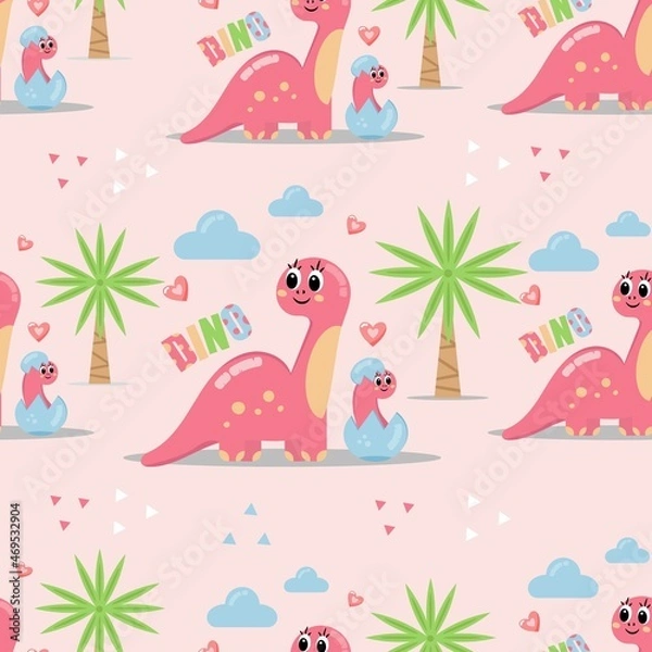 Obraz seamless pattern dinosaur mom and baby