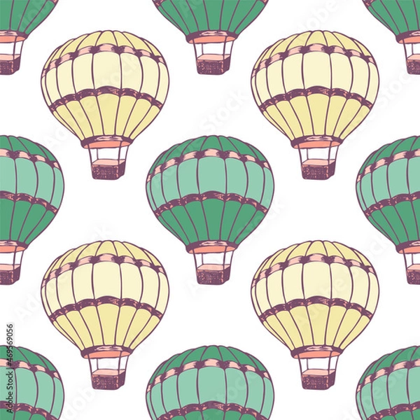 Fototapeta Cartoon hot air balloons  illustration vector seamless patter.