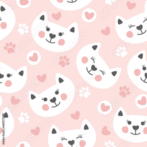 Fototapeta  Childish seamless pattern.Cute cats face. Vector hand drawn illustration.