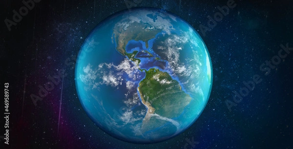 Fototapeta 3D render of Blue planet for wallpaper, Panoramic view of the Earth, star and galaxy,