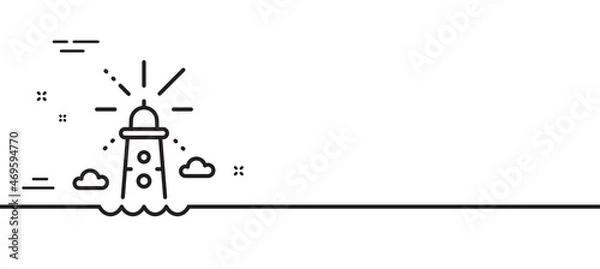 Obraz Lighthouse line icon. Beacon tower sign. Searchlight building symbol. Minimal line illustration background. Lighthouse line icon pattern banner. White web template concept. Vector