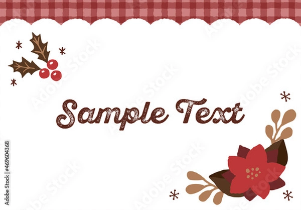 Obraz ヒイラギとポインセチアのクリスマスフレーム レッド