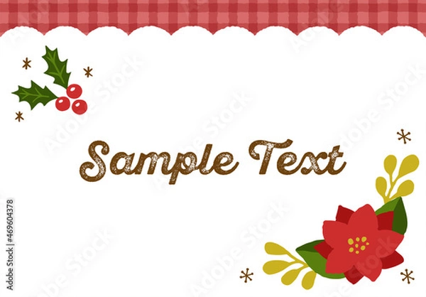 Obraz ヒイラギとポインセチアのクリスマスフレーム クリスマスカラー