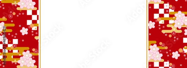 Fototapeta バナーテンプレート／桜と市松模様の和柄フレーム（赤）
