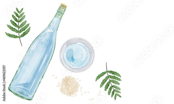 Obraz 瓶に入った料理酒の手描き水彩風イラスト