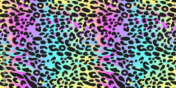 Fototapeta Rainbow leopard seamless pattern. Colorful neon vector background. Gradient wallpaper.