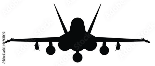 Obraz Military attack aircraft silhouette vector on white background, military vehicle technology, set of air force weapon in black and white.