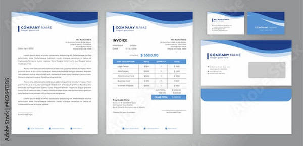 Obraz set of letter head, invoice, business card and envelope