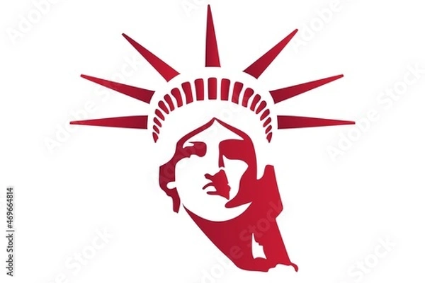 Obraz Face of the Statue of Liberty in dark red tones close-up, isolated on white background. Vector illustration.