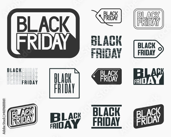 Fototapeta Black Friday. Set of assorted logos for black friday promotion. solid color. can be edited. eps10