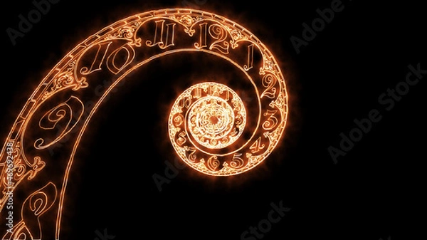 Obraz Classic fire spiral dial. It symbolizes the infinity of time. On black background. 3D render