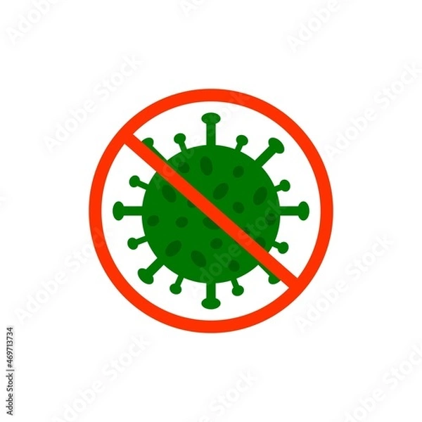 Obraz Covid-19 with forbidden red sign emblem  on a white background, Anti-covid concept.