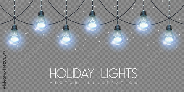 Fototapeta Vector garlang of blue lamps on transparent background. Holiday string of lights vector illustration
