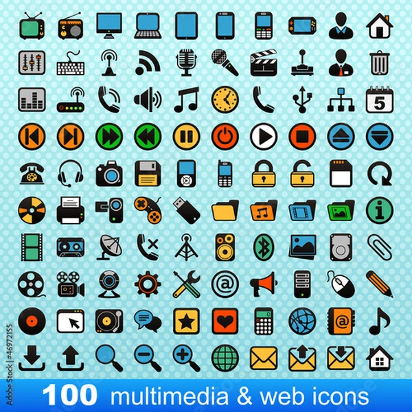Fototapeta 100 multimedia and web icons