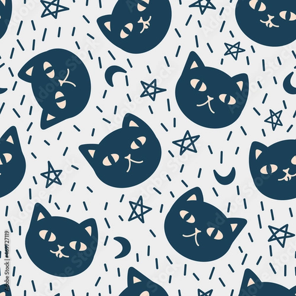 Fototapeta Seamless pattern with cuye cats. Vector illustration for design, fabric or wrapping paper.