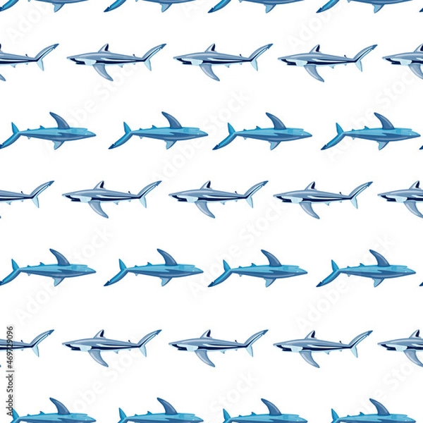 Obraz Seamless pattern Blue shark isolated on white background. Gray and blue color textured of marine fish for any purpose.