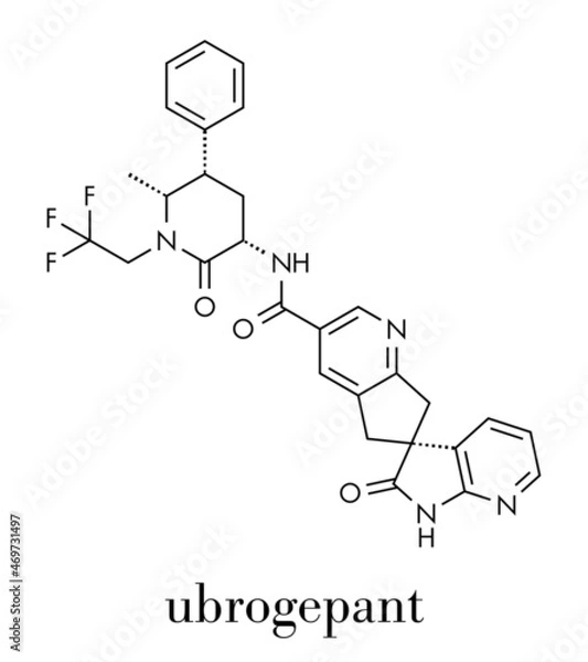 Fototapeta Ubrogepant migraine drug molecule (CGRP receptor antagonist). Skeletal formula.