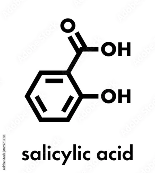 Fototapeta Salicylic acid molecule. Used in cosmetics, in dermatological medicines, etc. Skeletal formula.