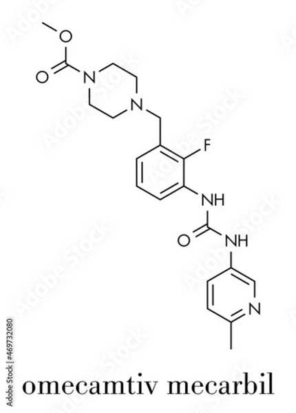 Fototapeta Omecamtiv mecarbil heart failure drug molecule. Skeletal formula.