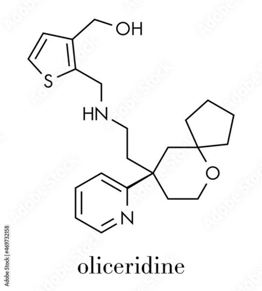 Fototapeta Oliceridine opioid pain drug molecule. Skeletal formula.