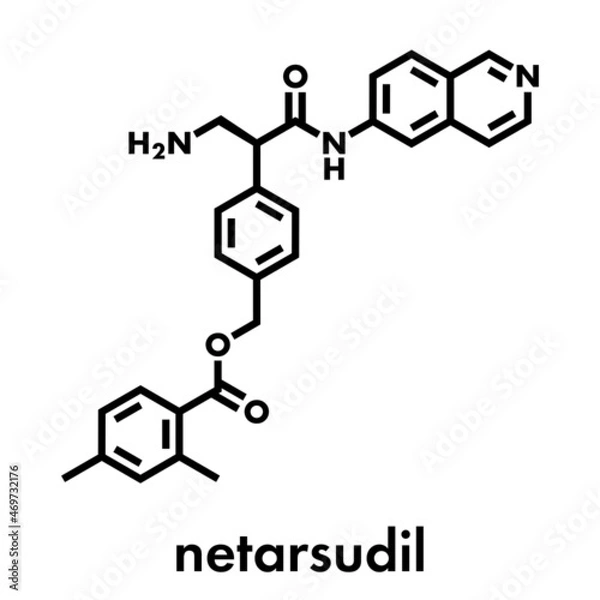 Fototapeta Netarsudil drug molecule. Used in treatment of ocular hypertension and glaucoma. Skeletal formula.