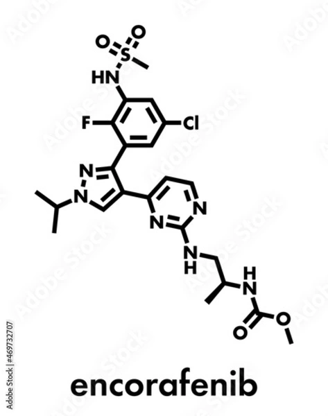 Obraz Encorafenib melanoma drug molecule. Skeletal formula.