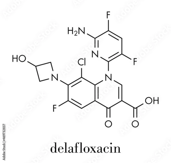 Obraz Delafloxacin antibiotic drug molecule (fluoroquinolone class). Skeletal formula.