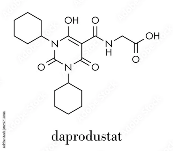 Fototapeta Daprodustat drug molecule (HIF prolyl-hydroxylase inhibitor). Skeletal formula.