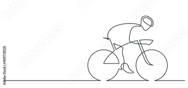 Fototapeta Continuous line drawing of cyclist on a white background.  Sport lifestyle concept. Vector illustration