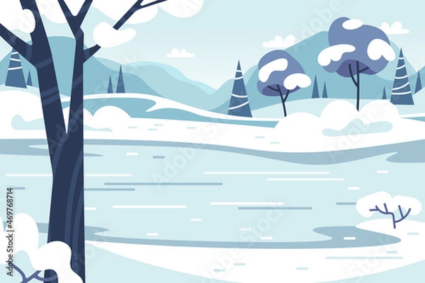 Obraz Winter background. Frozen lake and snowy landscape.
