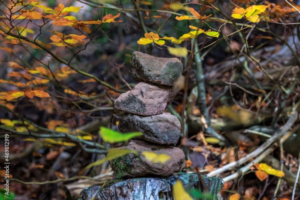 Obraz Steinstapel im Herbstwald