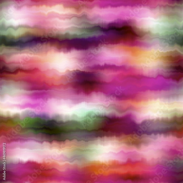Fototapeta Bleed stripe summer tie dye batik beach wear pattern. Seamless variegated gradient space dyed shibori effect. Washed out painterly trendy fashion print background. 