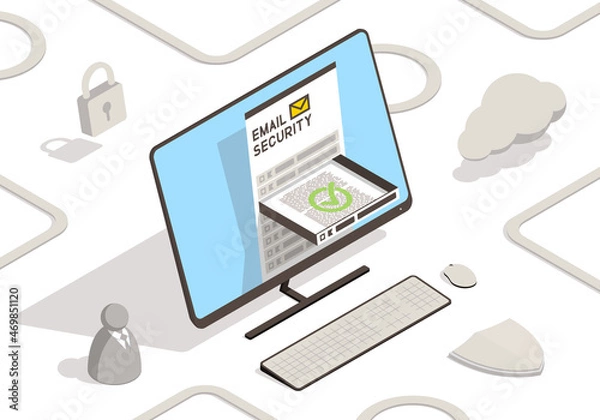 Obraz Email security concept. Isometric illustration with computer.