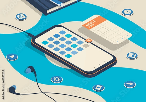Obraz Isometric smartphone with abstract application