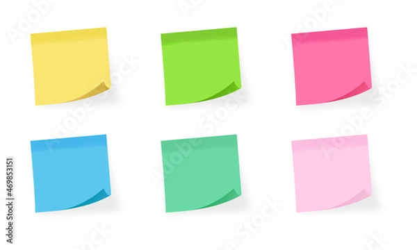 Fototapeta Realistic vector illustration of colorful sticky notes. Suitable for design element of blank sticky notes template. Paper notes with wrinkles vector set.