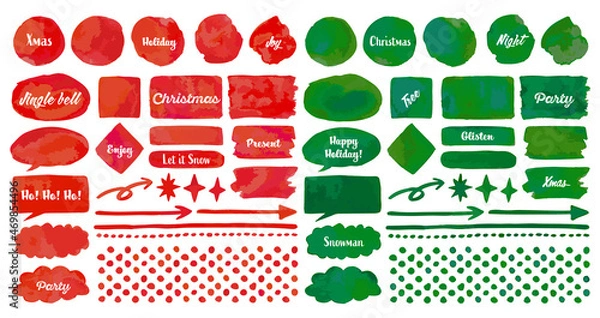 Obraz 手描き風水彩 レッド グリーン クリスマスカラー グラデーション飾りセット（サンプルテキストあり）