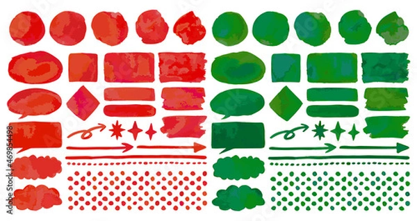 Obraz 手描き風水彩 レッド グリーン クリスマスカラー グラデーション飾りセット（サンプルテキストなし）