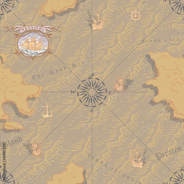 Obraz vector image of ancient nautical chart of sea routes of medieval ships