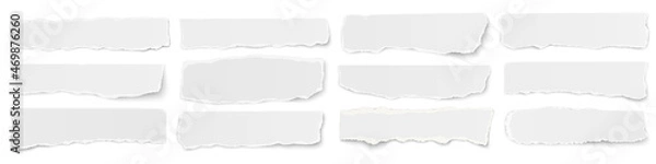 Obraz A long horizontal set of torn long pieces of paper isolated on a white background.